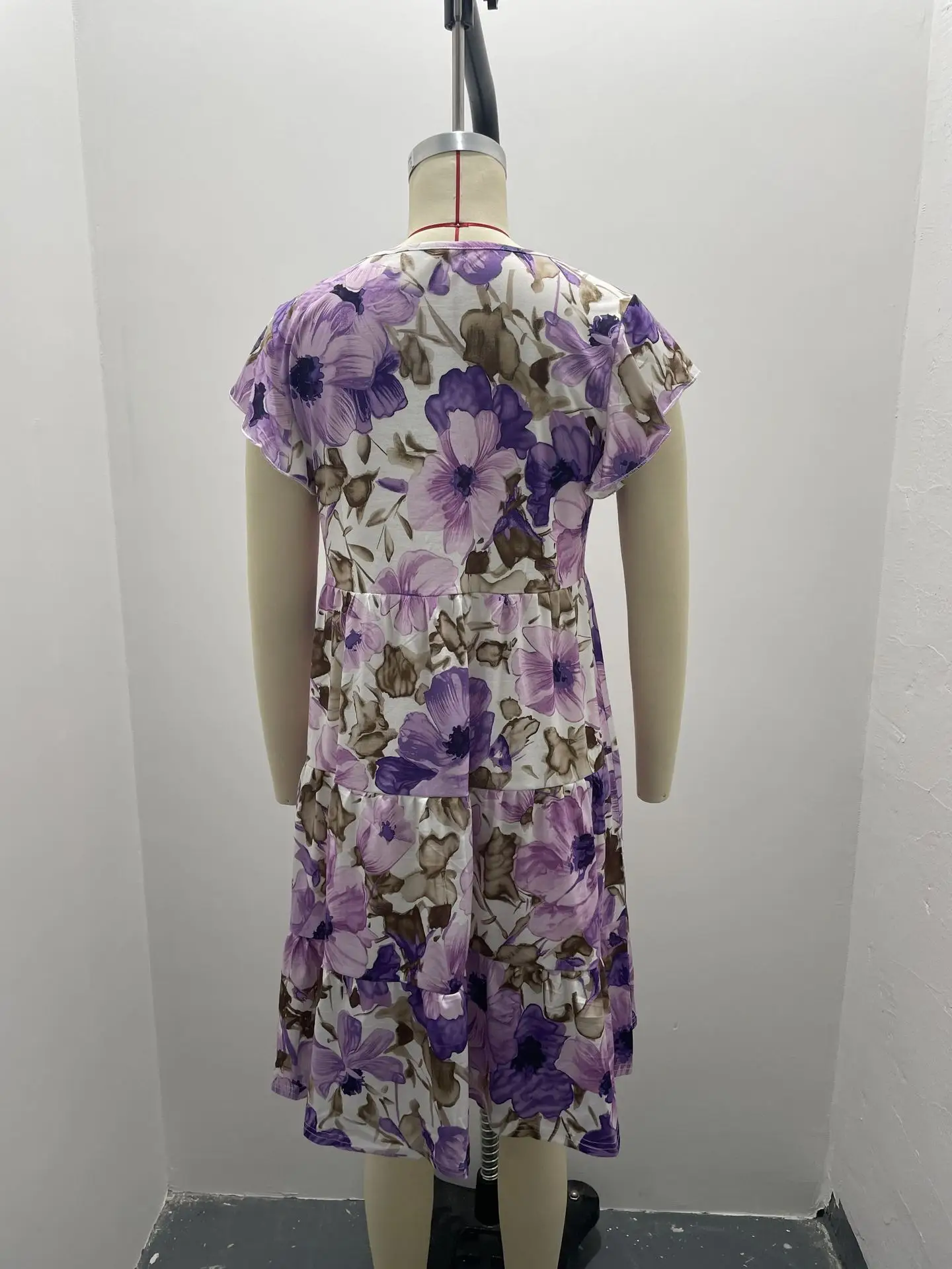 Purple Floral Flutter Sleeve Casual Dress for Women — feature 27