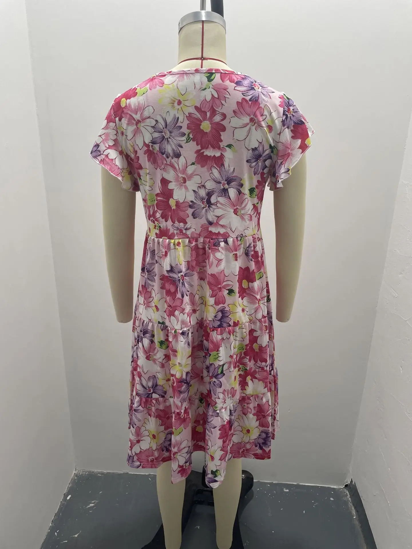 Purple Floral Flutter Sleeve Casual Dress for Women — feature 30