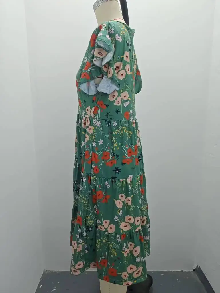 Purple Floral Flutter Sleeve Casual Dress for Women — feature 32