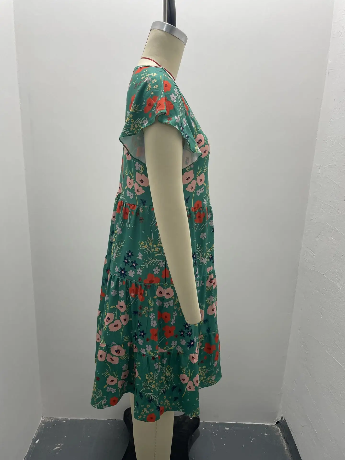 Purple Floral Flutter Sleeve Casual Dress for Women — feature 33