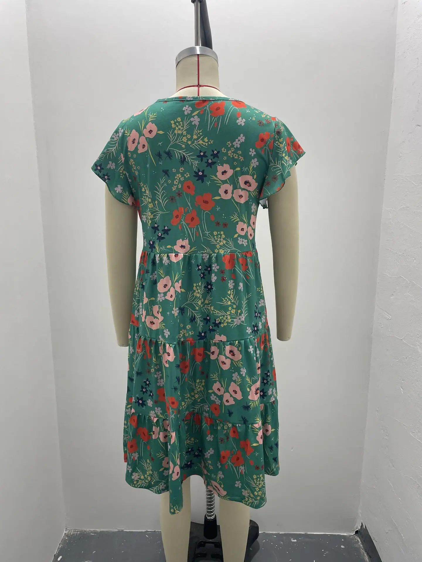 Purple Floral Flutter Sleeve Casual Dress for Women — feature 34