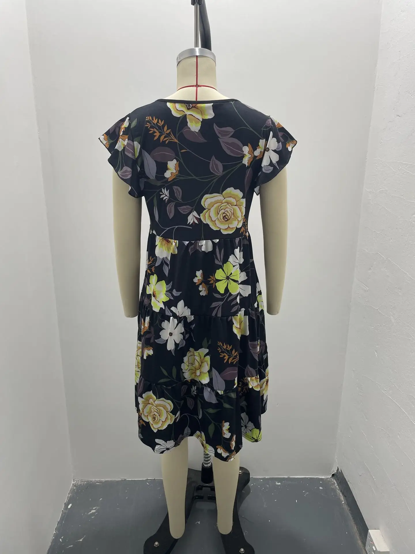 Purple Floral Flutter Sleeve Casual Dress for Women — feature 36