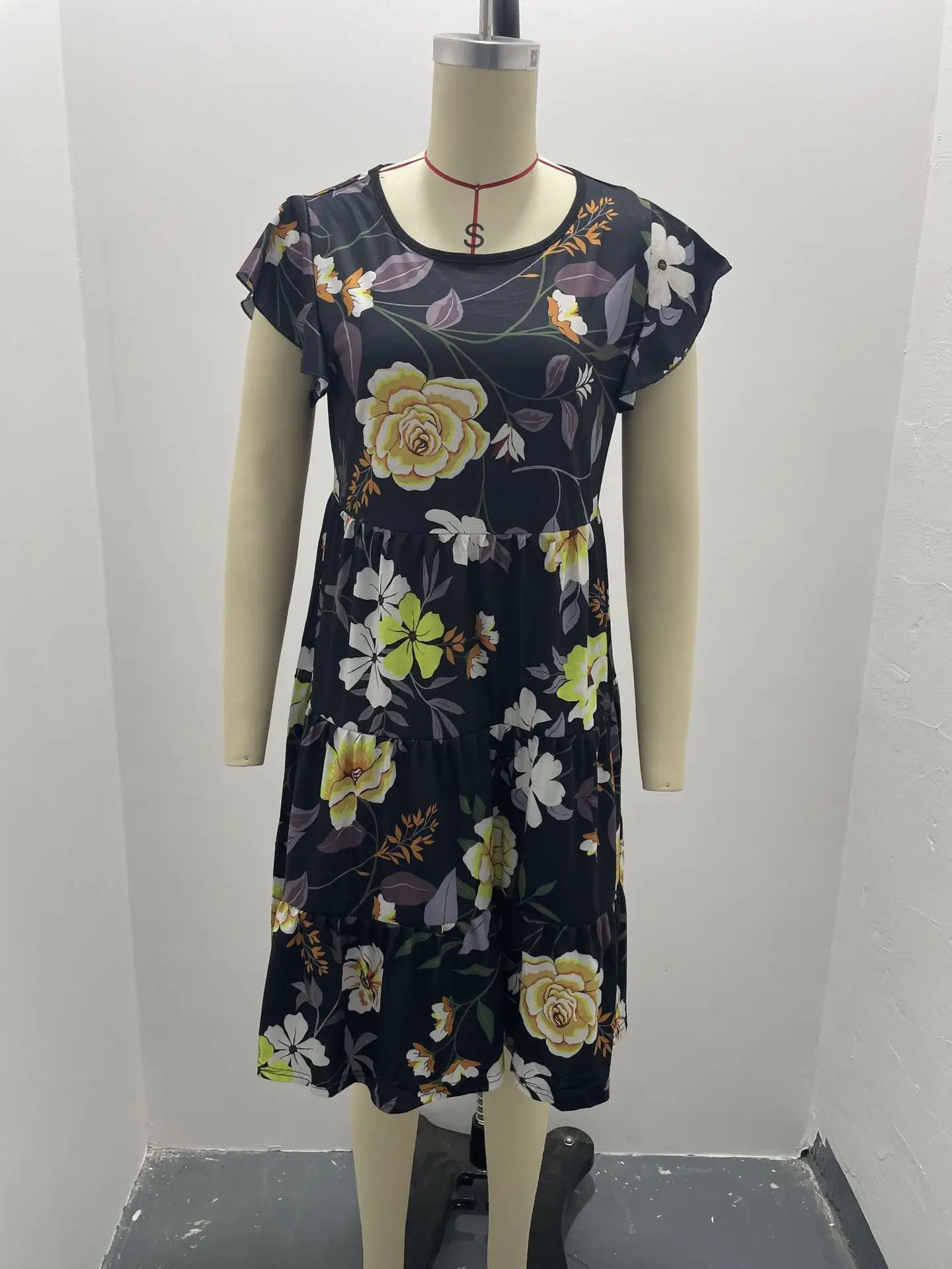 Purple Floral Flutter Sleeve Casual Dress for Women — feature 37