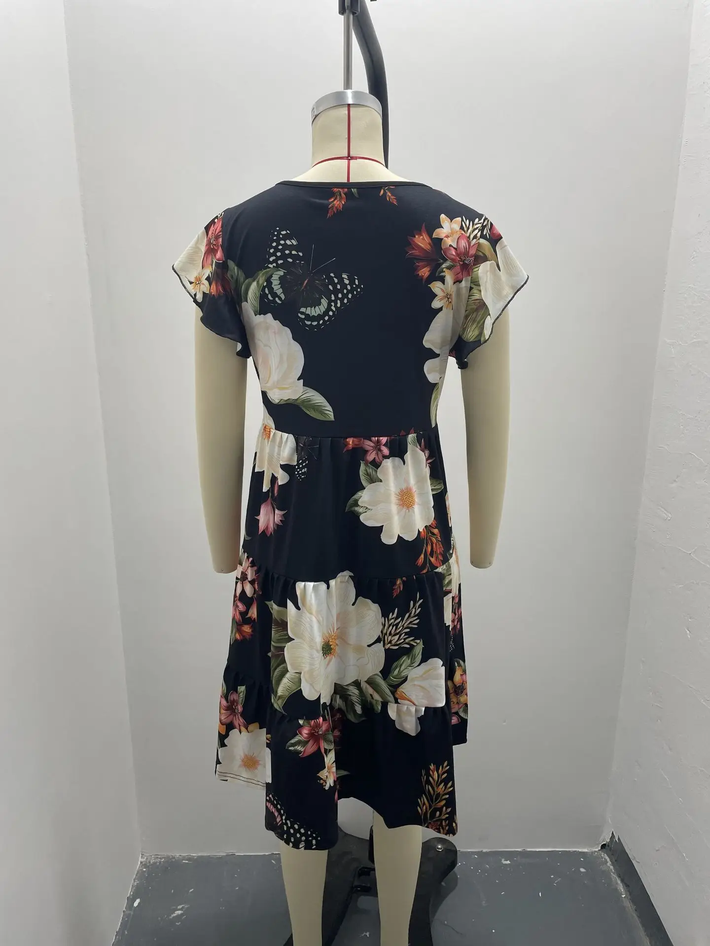 Purple Floral Flutter Sleeve Casual Dress for Women — feature 42