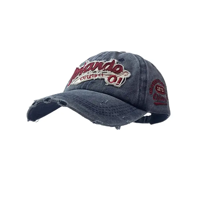 American Retro Old Baseball Cap Women's Big Head Wash Ripped Cowboy Wide Brim Cap - Image 10