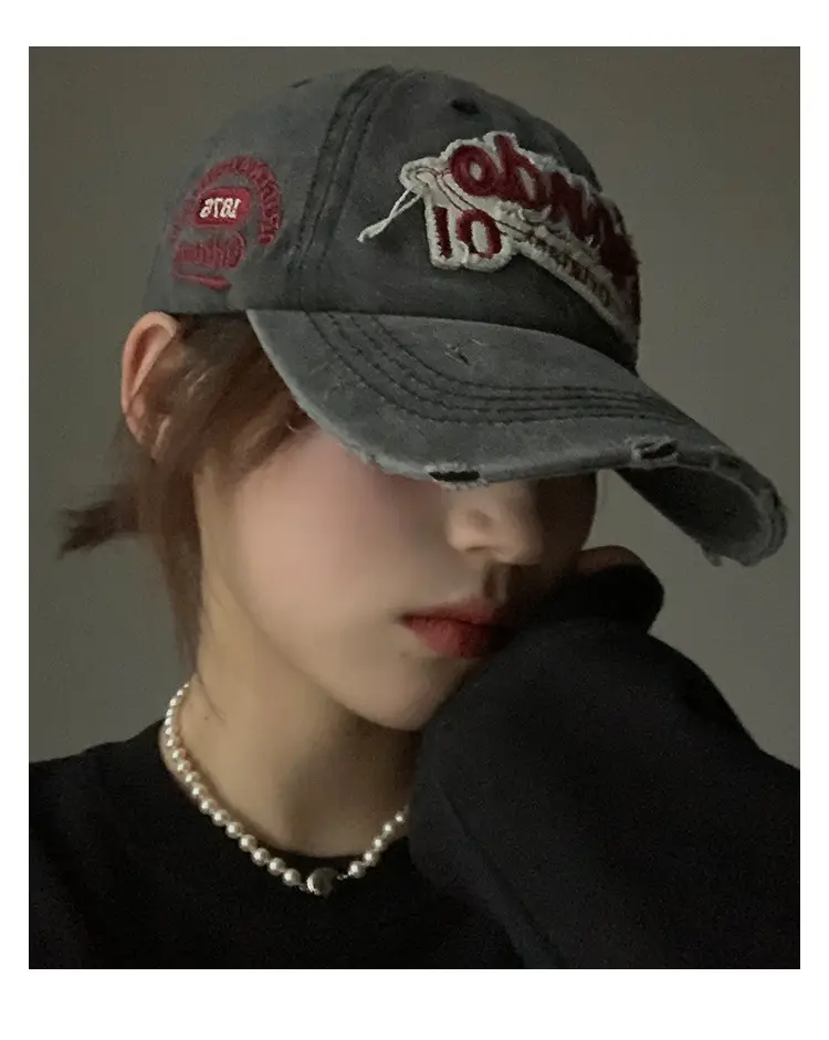 American Retro Old Baseball Cap Women's Big Head Wash Ripped Cowboy Wide Brim Cap — feature 29