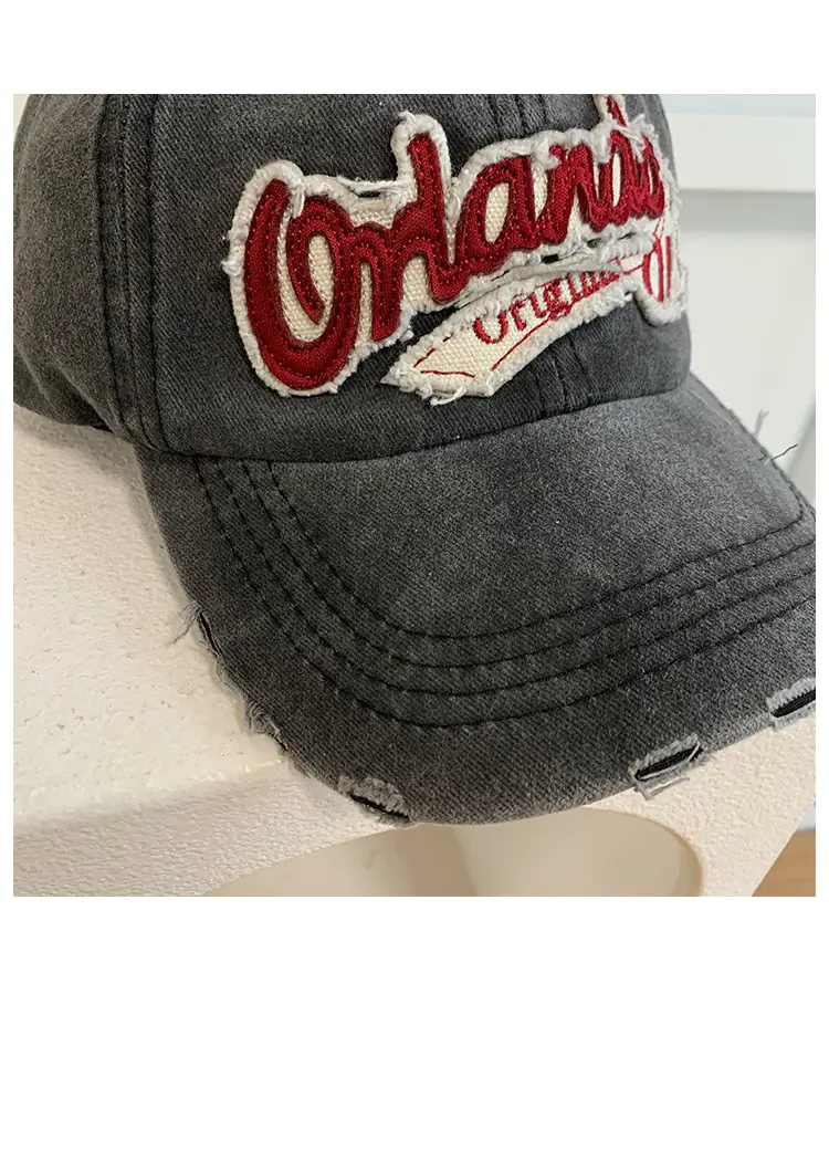 American Retro Old Baseball Cap Women's Big Head Wash Ripped Cowboy Wide Brim Cap — feature 35