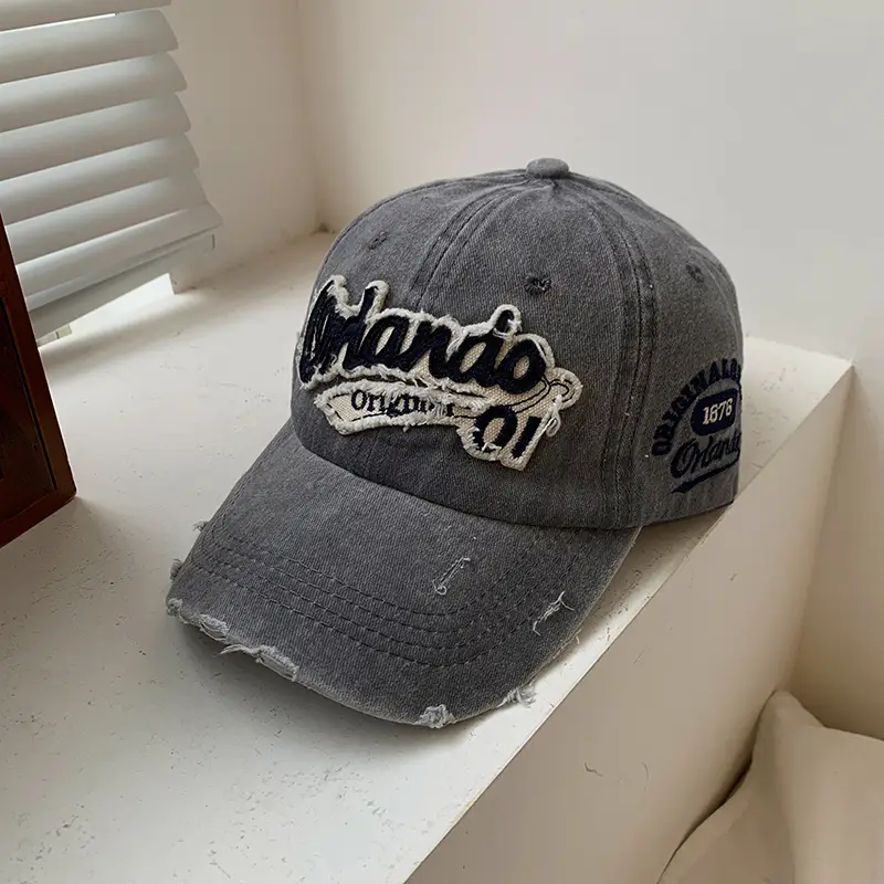 American Retro Old Baseball Cap Women's Big Head Wash Ripped Cowboy Wide Brim Cap - Image 3