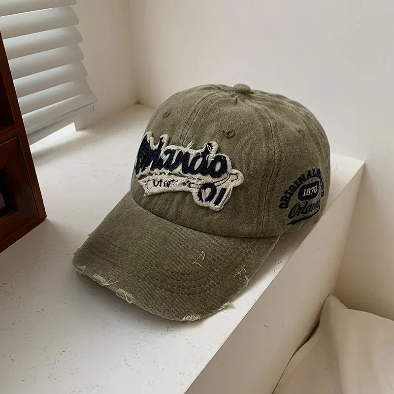 American Retro Old Baseball Cap Women's Big Head Wash Ripped Cowboy Wide Brim Cap - Image 4