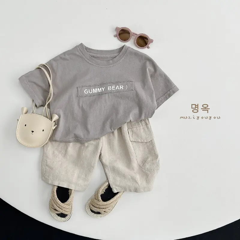Cute Printed T-Shirt for Boys Girls Gray Loose Fit — feature 24