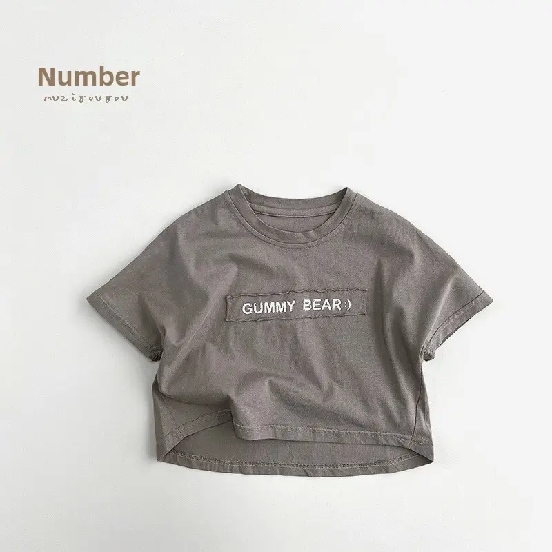Cute Printed T-Shirt for Boys Girls Gray Loose Fit - Image 3