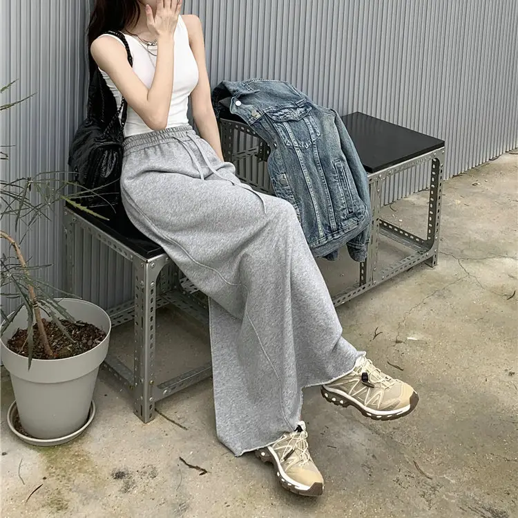 Women's Grey Sweater Skirt High Waist Cross Slimming Casual A-Line Split Hip Long Skirt — feature 9
