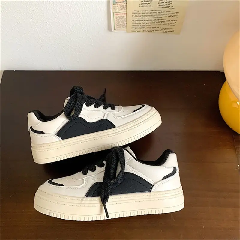 Women's White Black Platform Sneakers 2023 Spring - Image 4