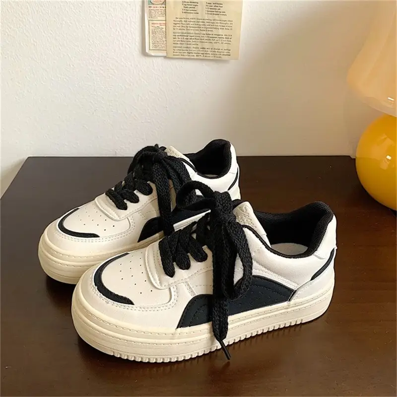Women's White Black Platform Sneakers 2023 Spring - Image 6