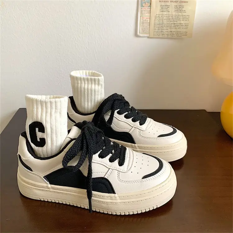Women's White Black Platform Sneakers 2023 Spring — feature 13