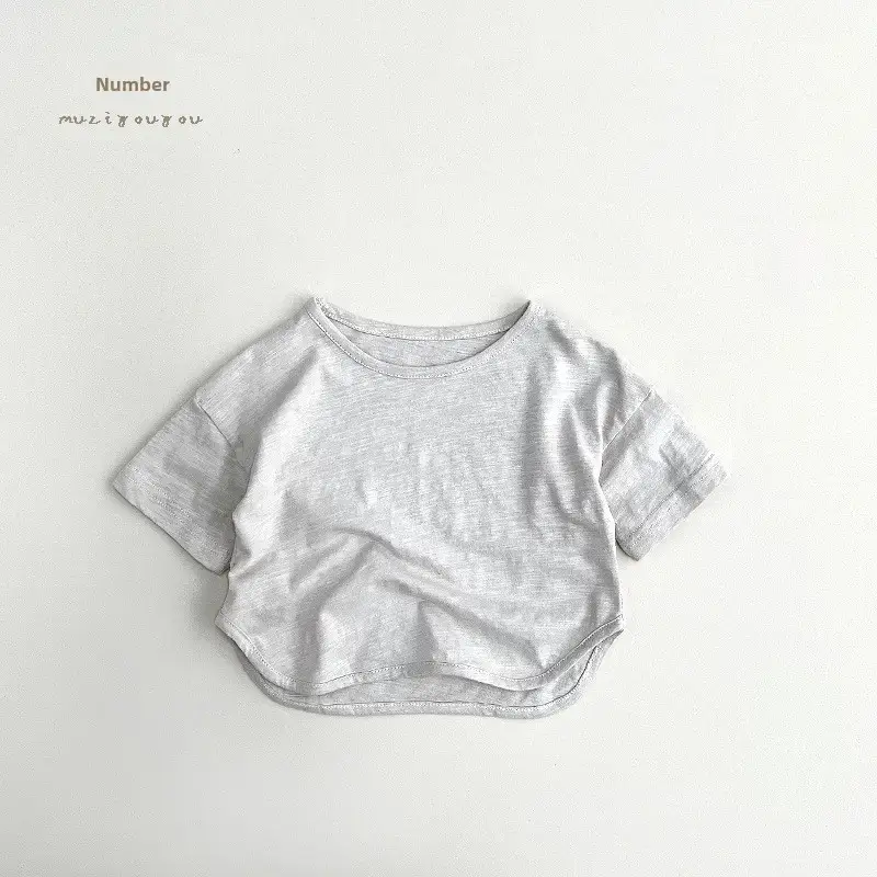 Gray Cotton Short Sleeve T-Shirt for Boys Girls - Image 24