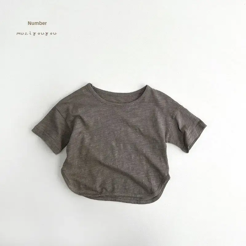 Gray Cotton Short Sleeve T-Shirt for Boys Girls - Image 8