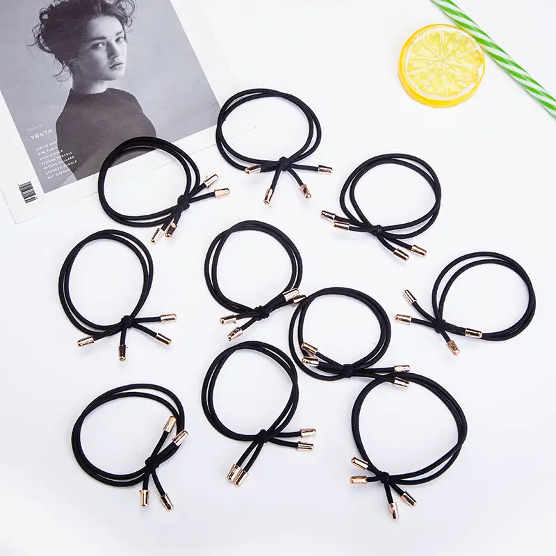 Women's Rubber Hair Rings Black 40cm Adjustable