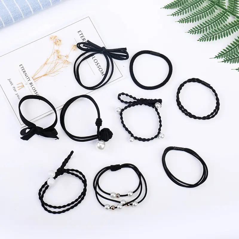 Women's Rubber Hair Rings Black 40cm Adjustable