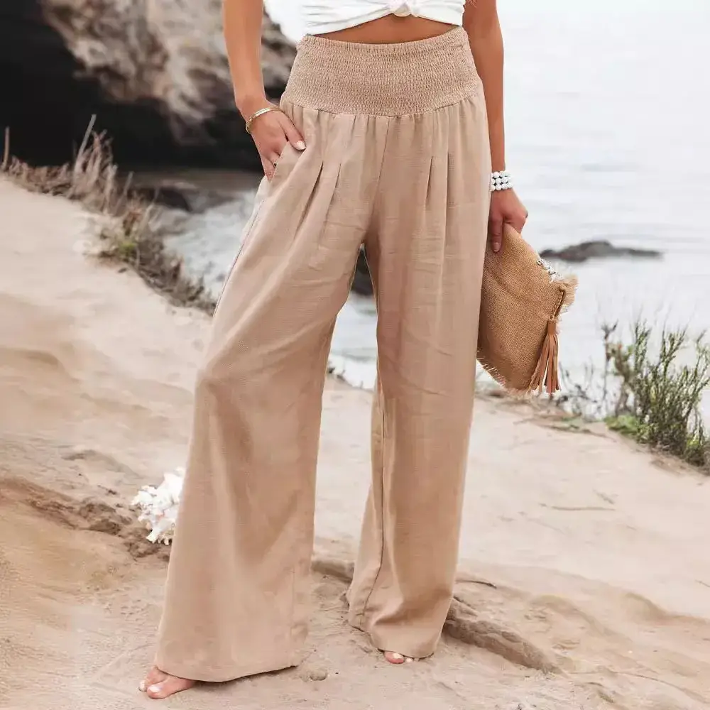 Women Cotton Linen Wide Leg Pants White Spring Summer - Image 18
