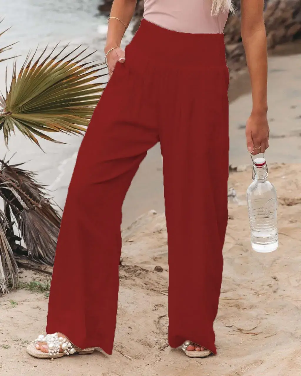 Women Cotton Linen Wide Leg Pants White Spring Summer - Image 14