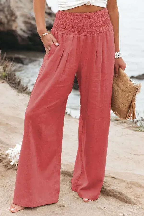 Women Cotton Linen Wide Leg Pants White Spring Summer - Image 6