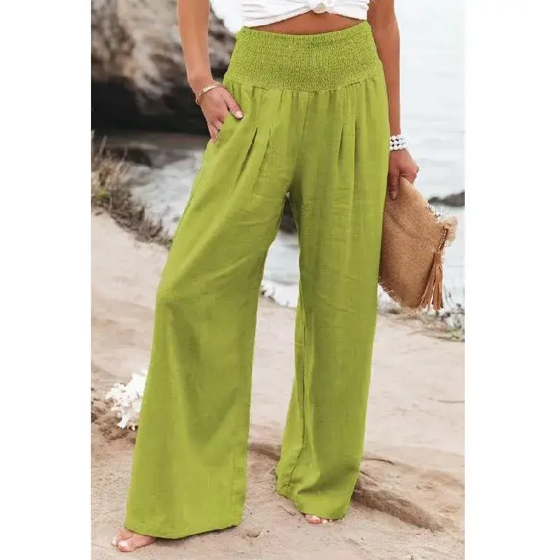 Women Cotton Linen Wide Leg Pants White Spring Summer - Image 8