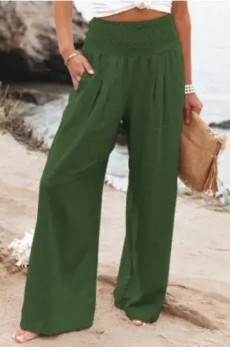 Women Cotton Linen Wide Leg Pants White Spring Summer - Image 9