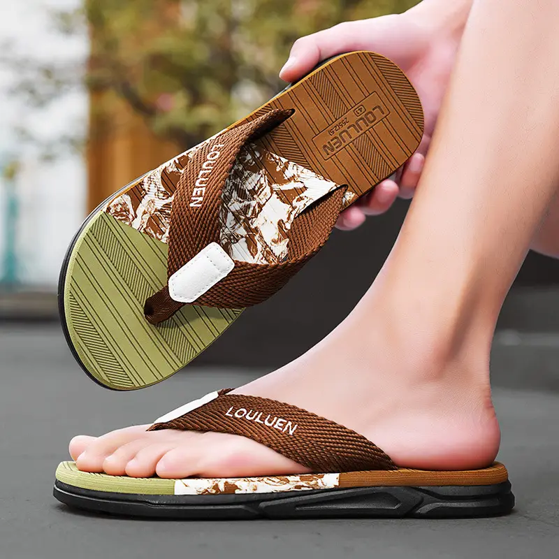 Men's Cross-Brand Olive Green Flip Flops Summer Sandals