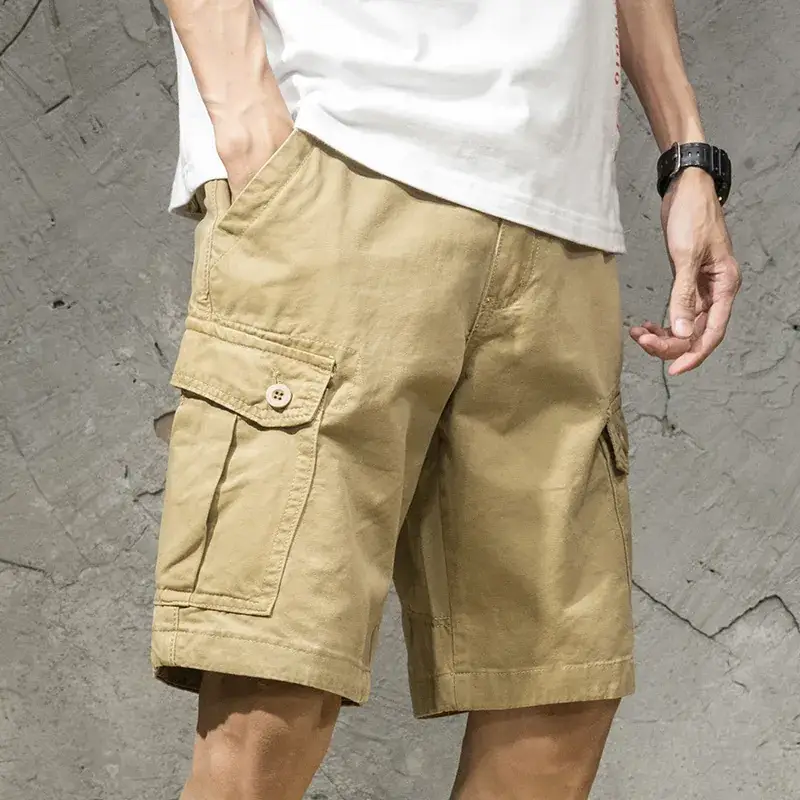 Men's Japanese Style Five-Piece Cargo Shorts Olive Green
