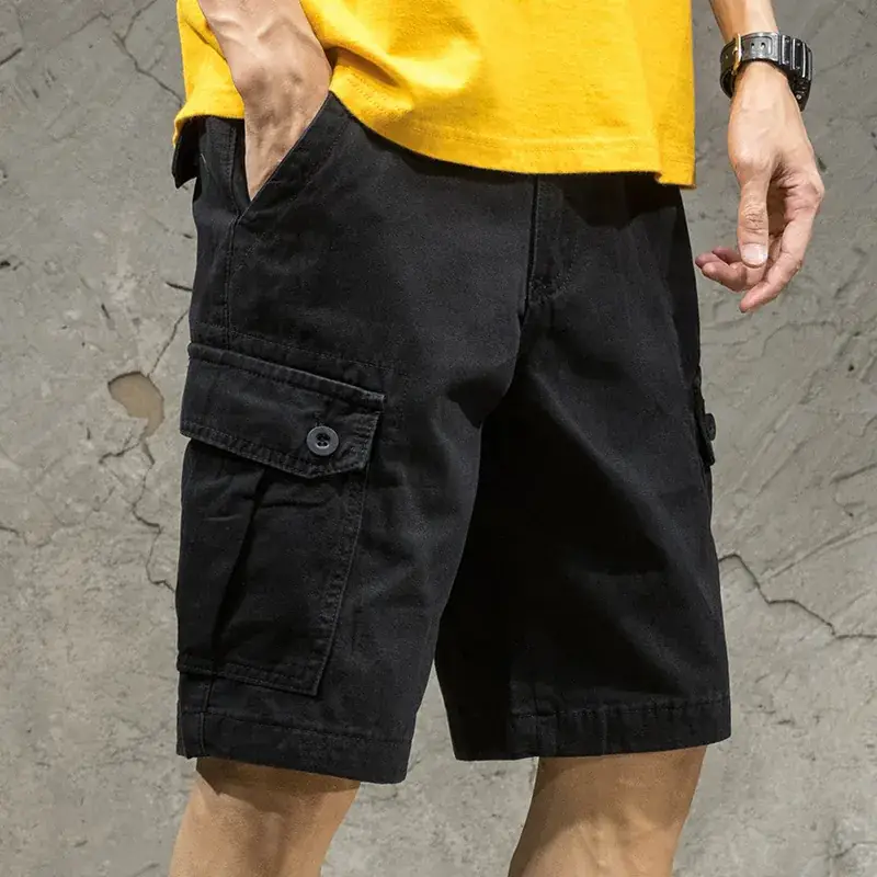 Men's Japanese Style Five-Piece Cargo Shorts Olive Green