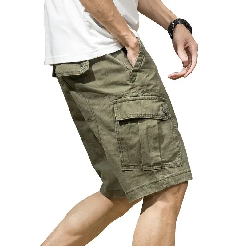 Men's Japanese Style Five-Piece Cargo Shorts Olive Green