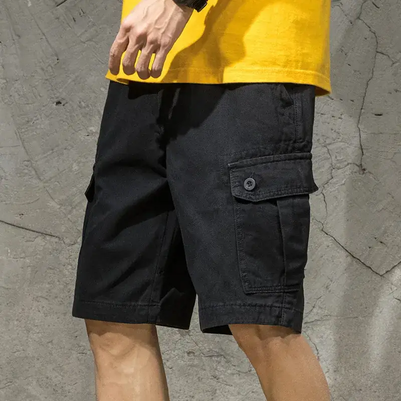 Men's Japanese Style Five-Piece Cargo Shorts Olive Green