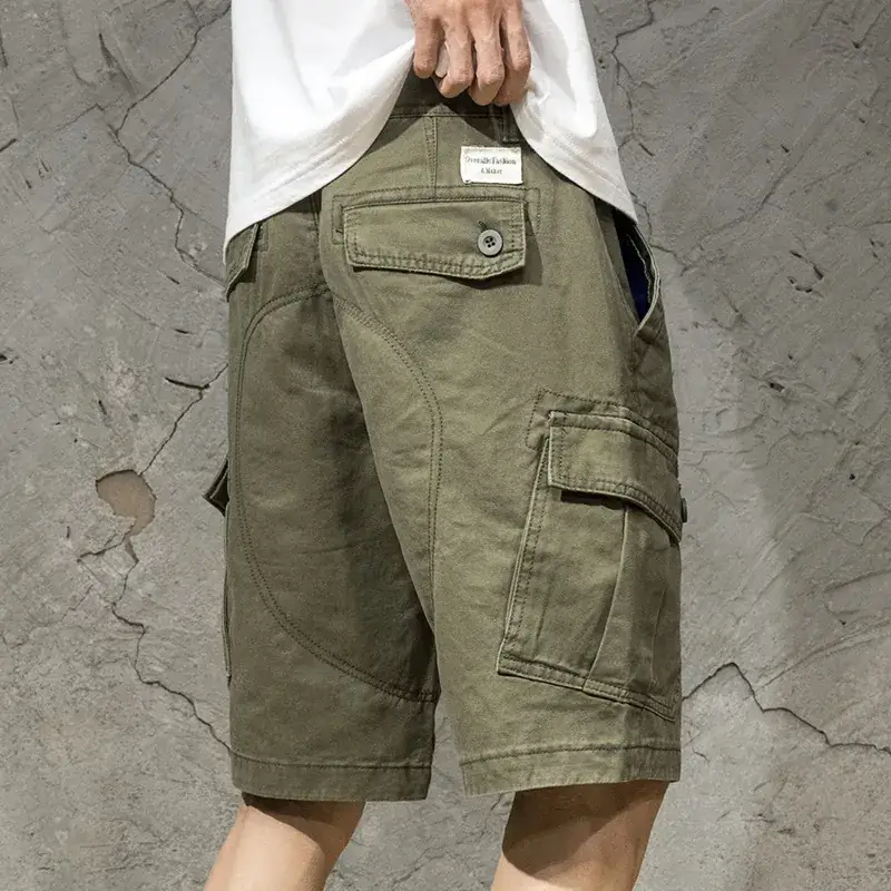 Men's Japanese Style Five-Piece Cargo Shorts Olive Green