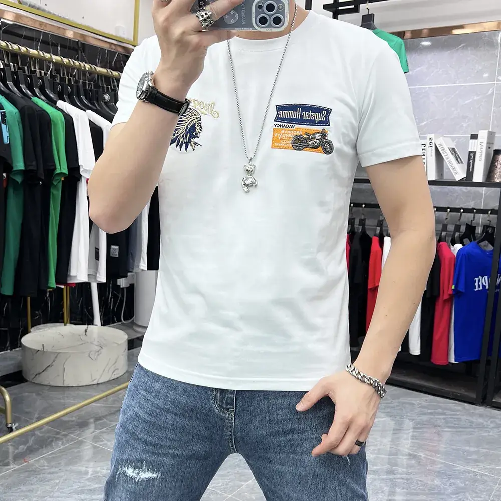 Men Black European Embroidered Slim Fit T-Shirt — feature 3