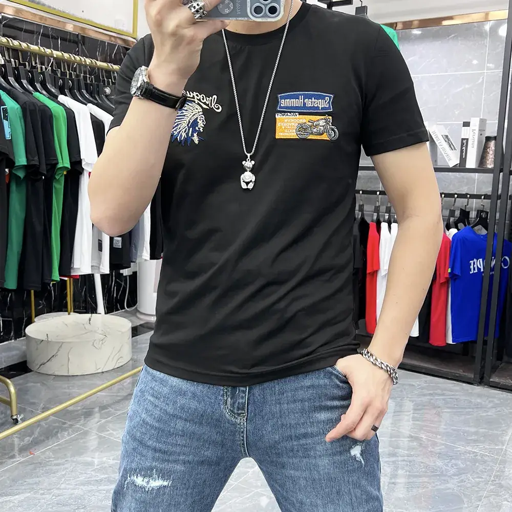 Men Black European Embroidered Slim Fit T-Shirt — feature 9