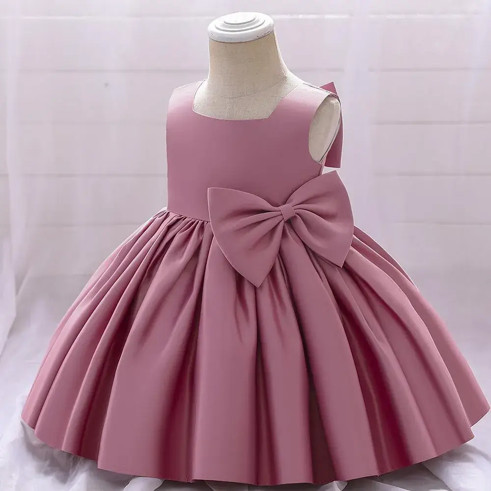 White Satin Baby Dress for One-Year-Old Girls - Image 3