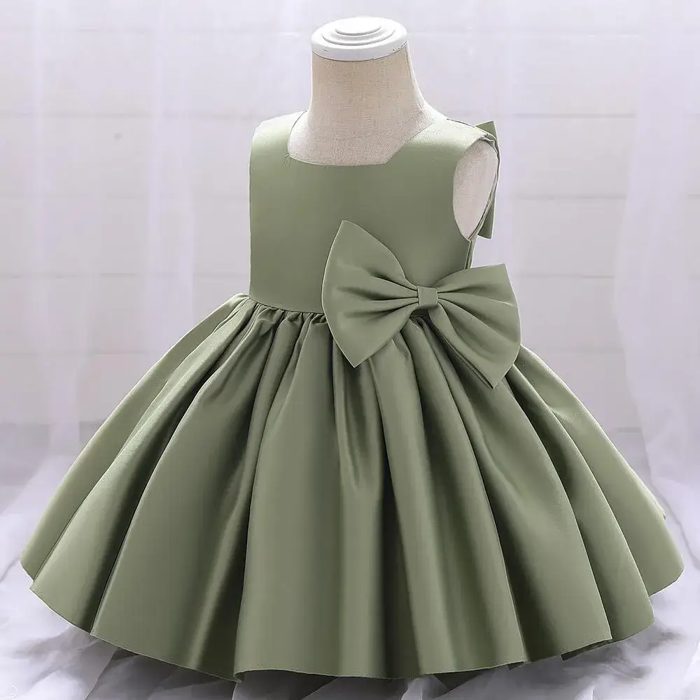White Satin Baby Dress for One-Year-Old Girls - Image 4