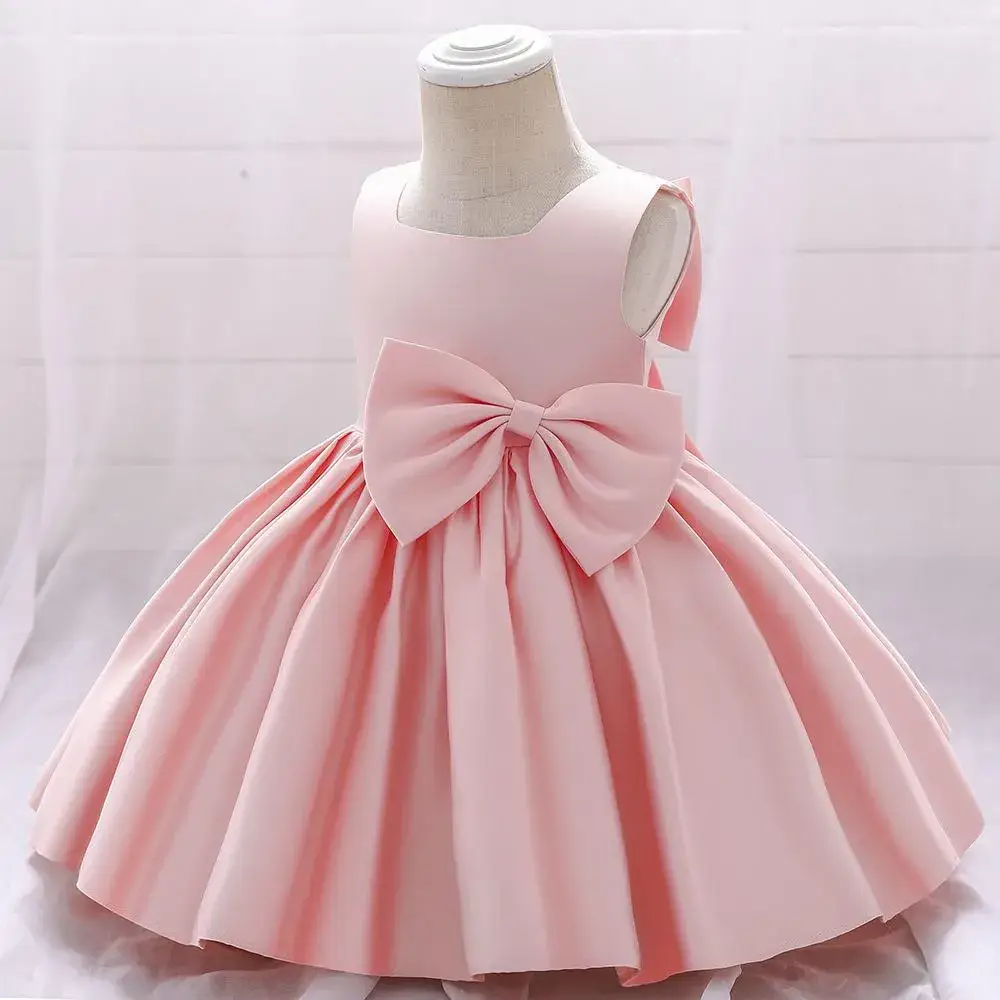 White Satin Baby Dress for One-Year-Old Girls - Image 5