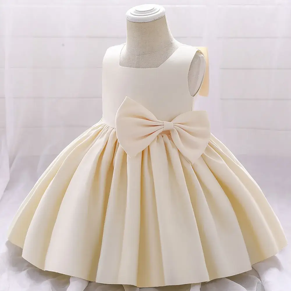 White Satin Baby Dress for One-Year-Old Girls - Image 6