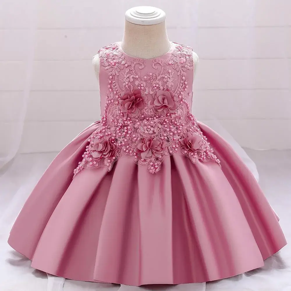 Turquoise Satin Lace Flower Dress for Little Girls - Image 9
