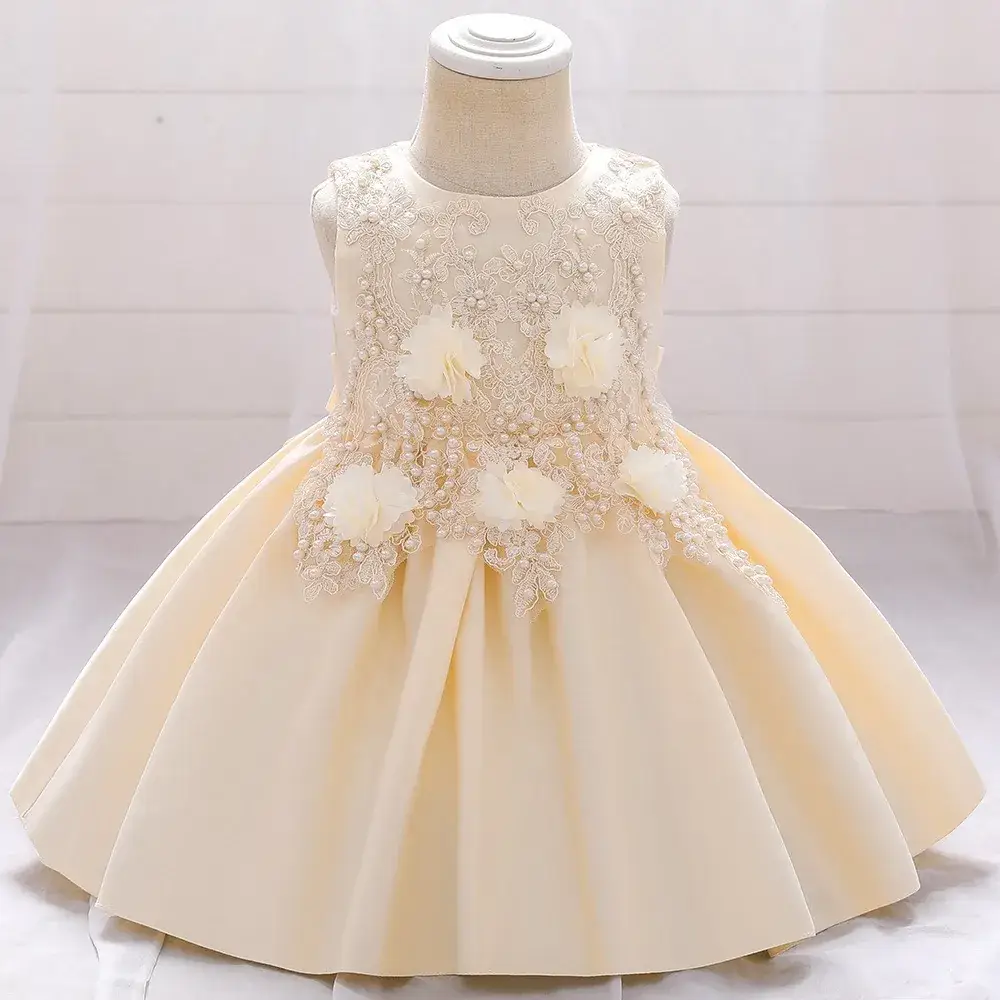 Turquoise Satin Lace Flower Dress for Little Girls - Image 10