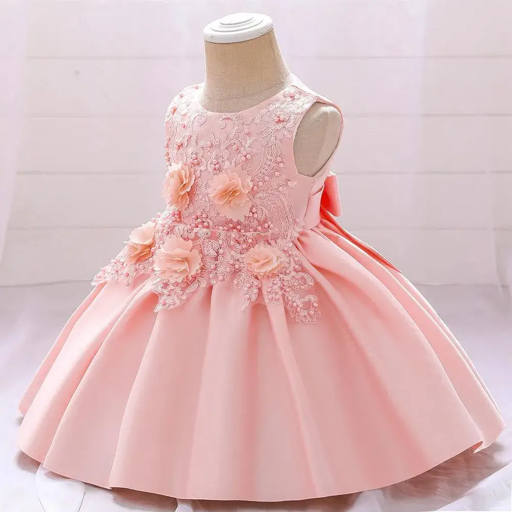 Turquoise Satin Lace Flower Dress for Little Girls - Image 5