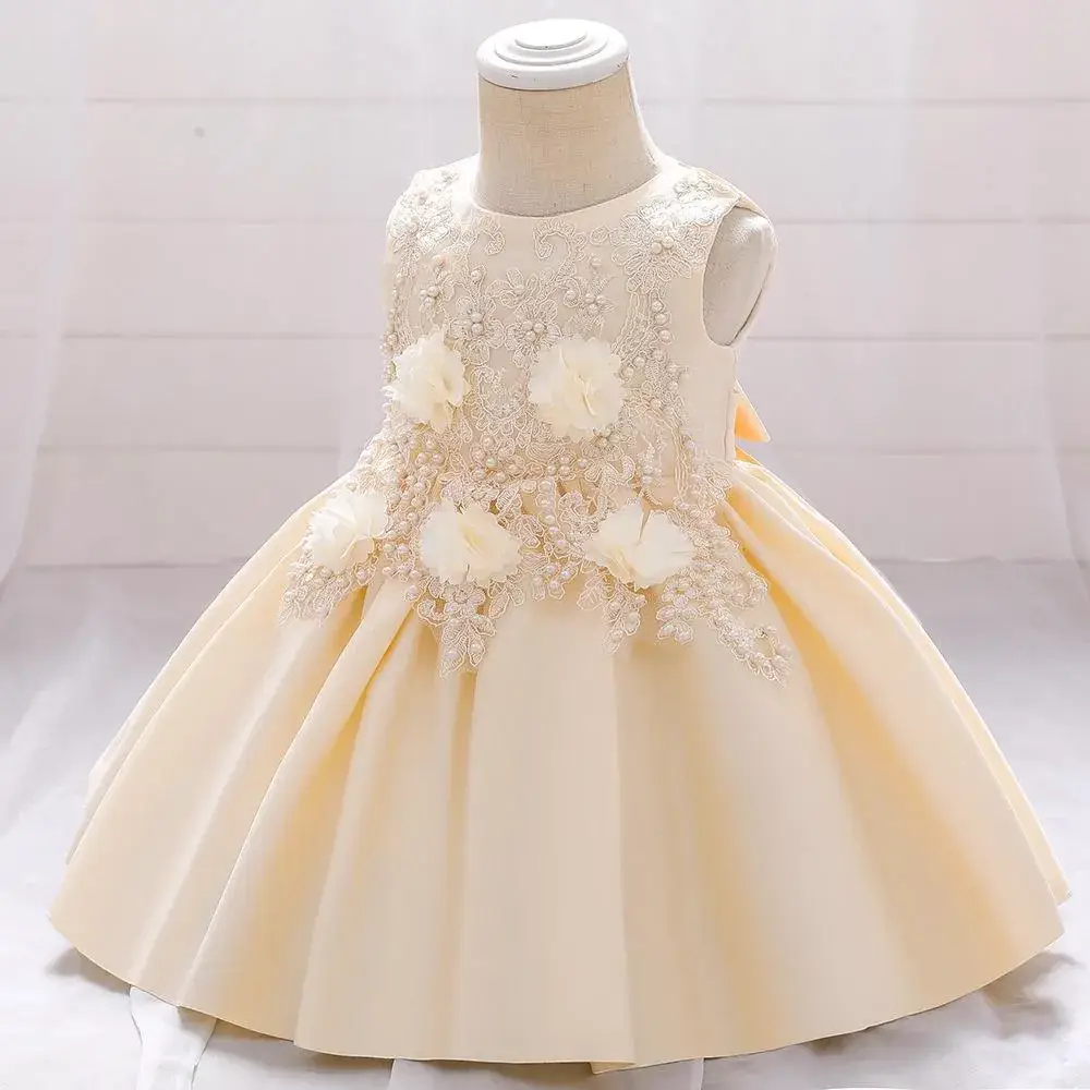 Turquoise Satin Lace Flower Dress for Little Girls - Image 6