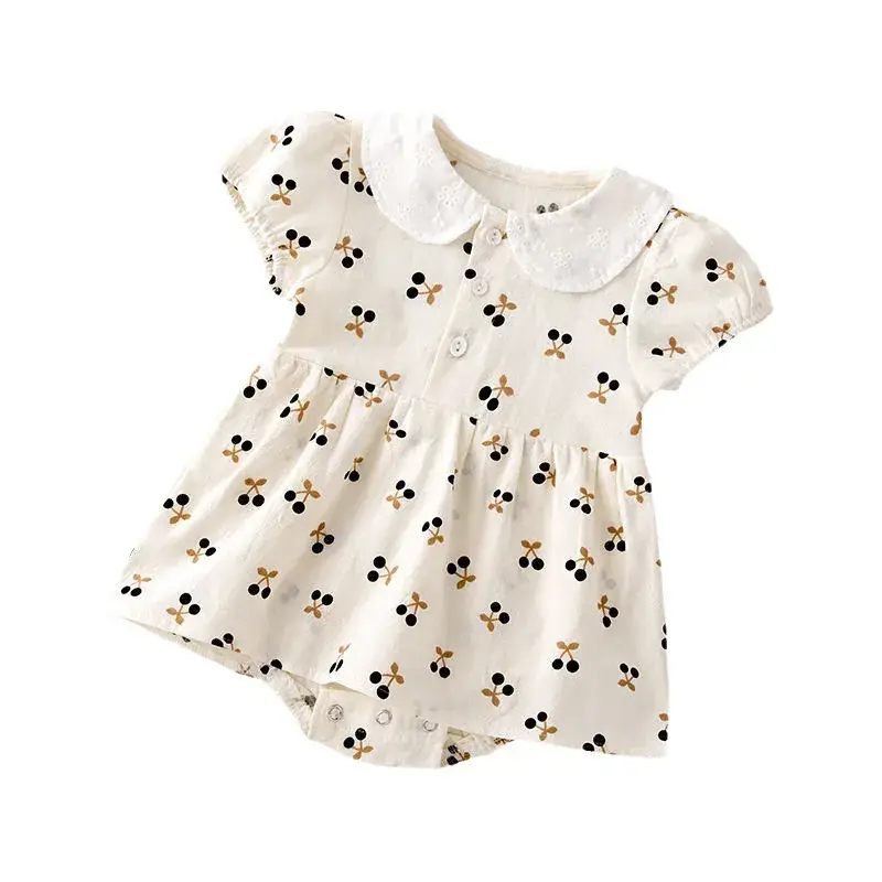 Girls Korean Style Cherry Print Short Sleeve Dress