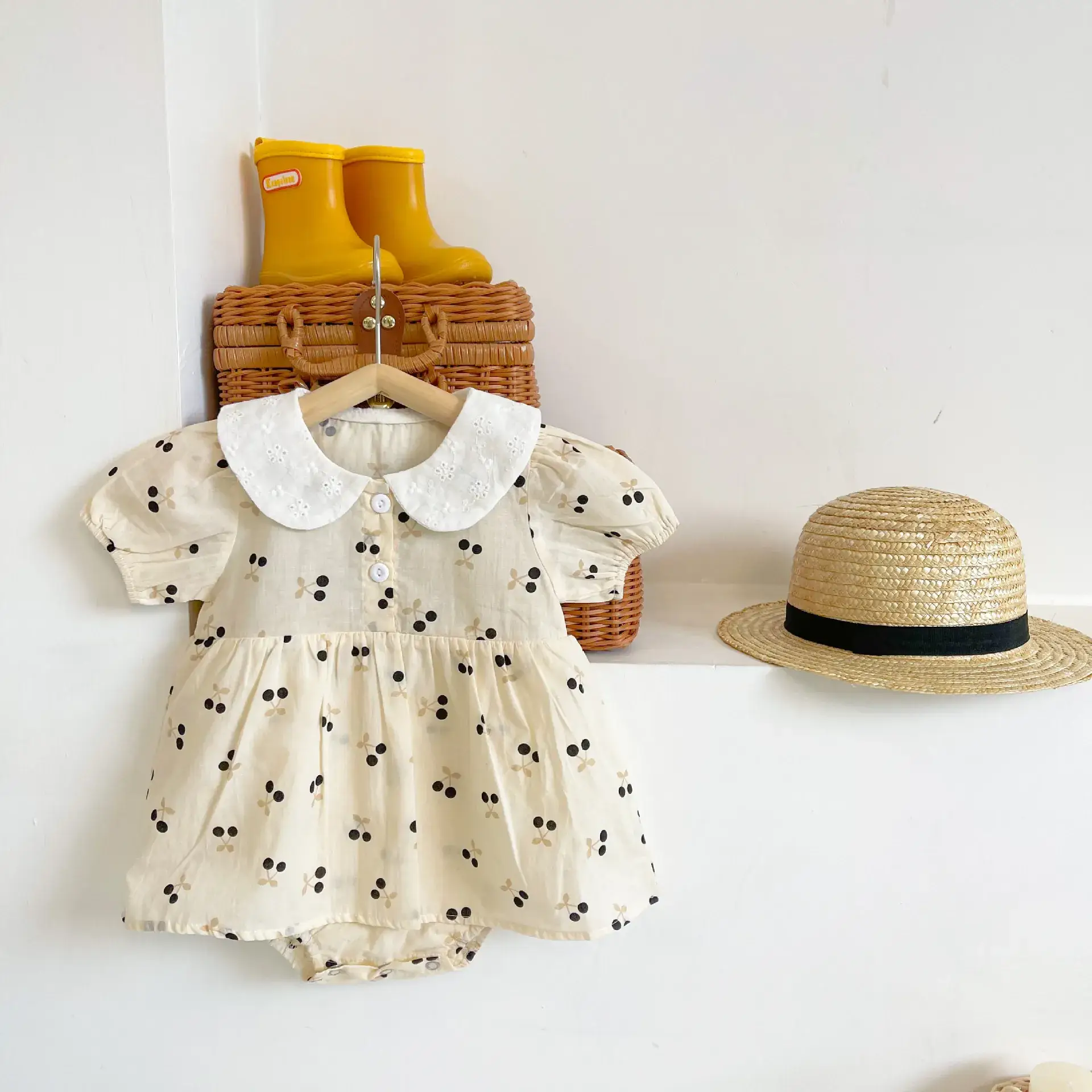 Girls Korean Style Cherry Print Short Sleeve Dress — feature 13