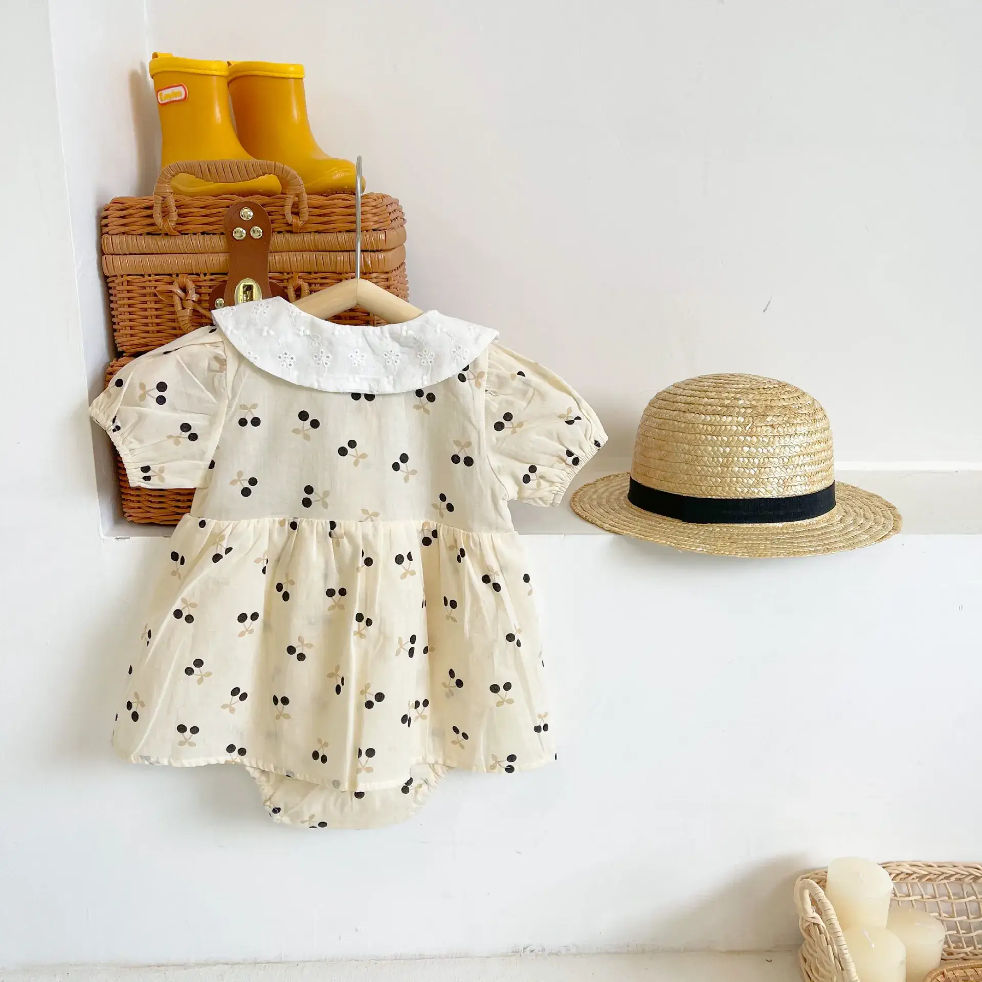 Girls Korean Style Cherry Print Short Sleeve Dress — feature 14