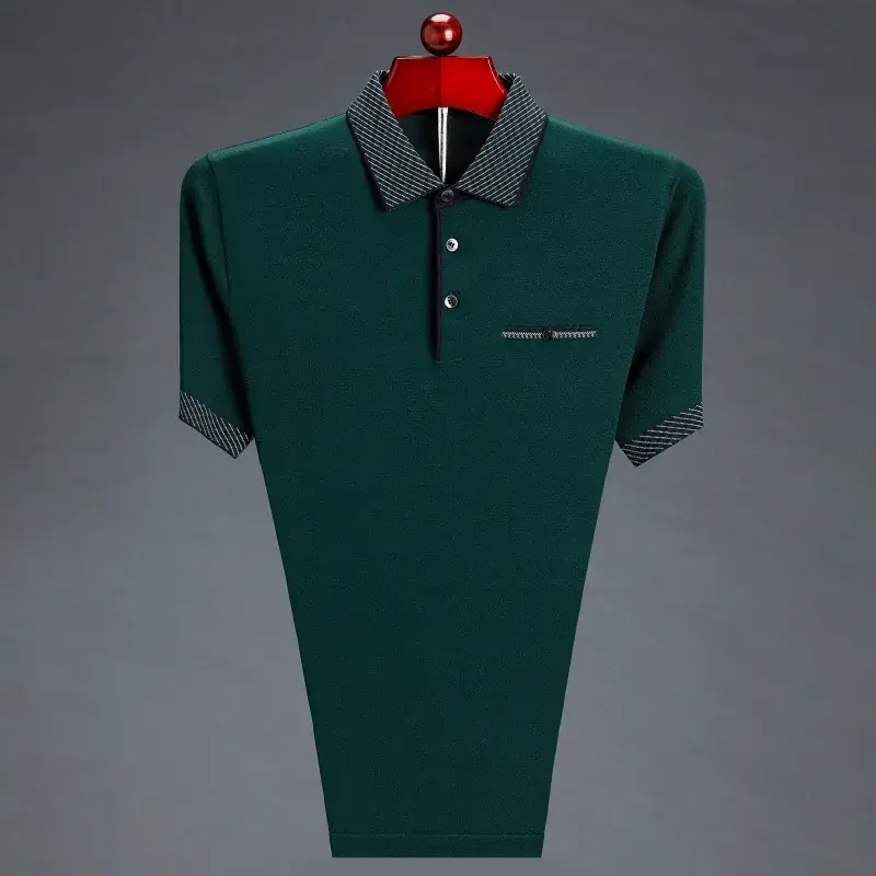 Men Maroon Lapel T-Shirt Ice Silk Medium - Image 9