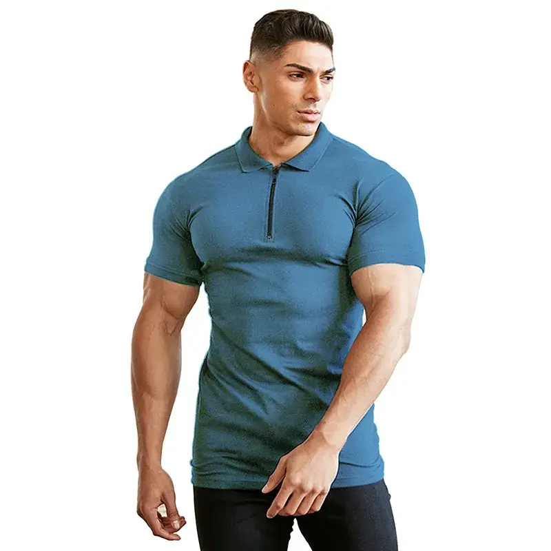 Men's Gray Polo Shirt Short Sleeve Zipper - Image 10