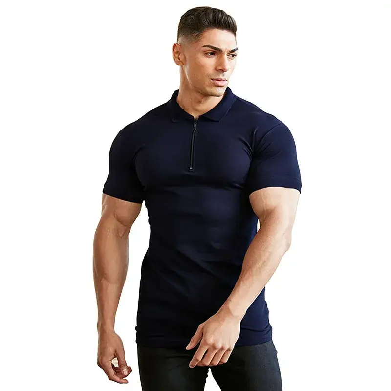 Men's Gray Polo Shirt Short Sleeve Zipper - Image 11